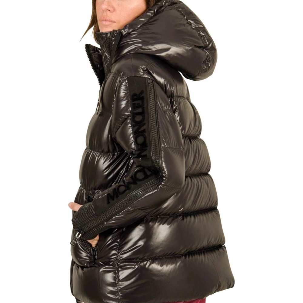 New Moncler liriope quilted glossed-shell down jacket in olive green col…